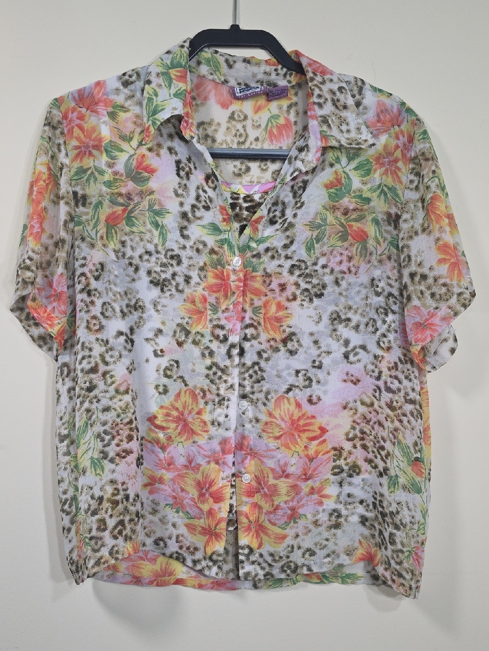 Premier International Floral Leopard Print Blouse + Tank Set Size L | Sheer